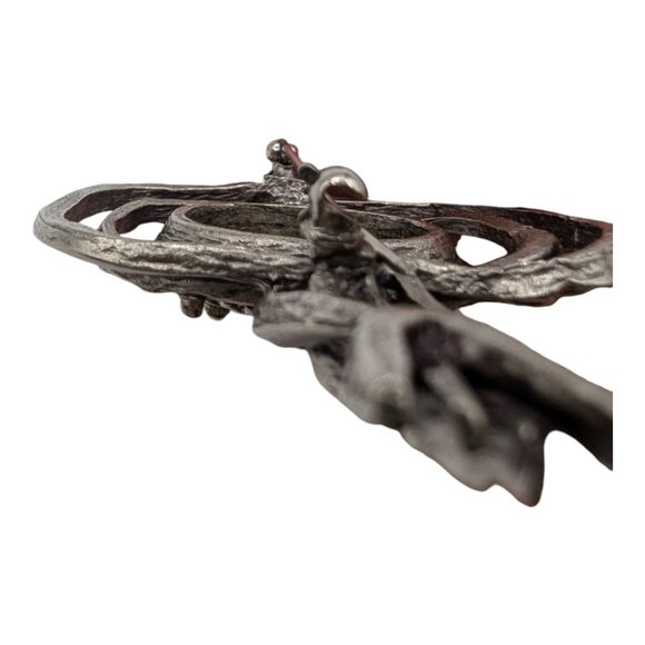 Handcrafted Twisted Metal Brooch With Ornate Centerpiece Silver Tone Statement - Picture 3 of 9